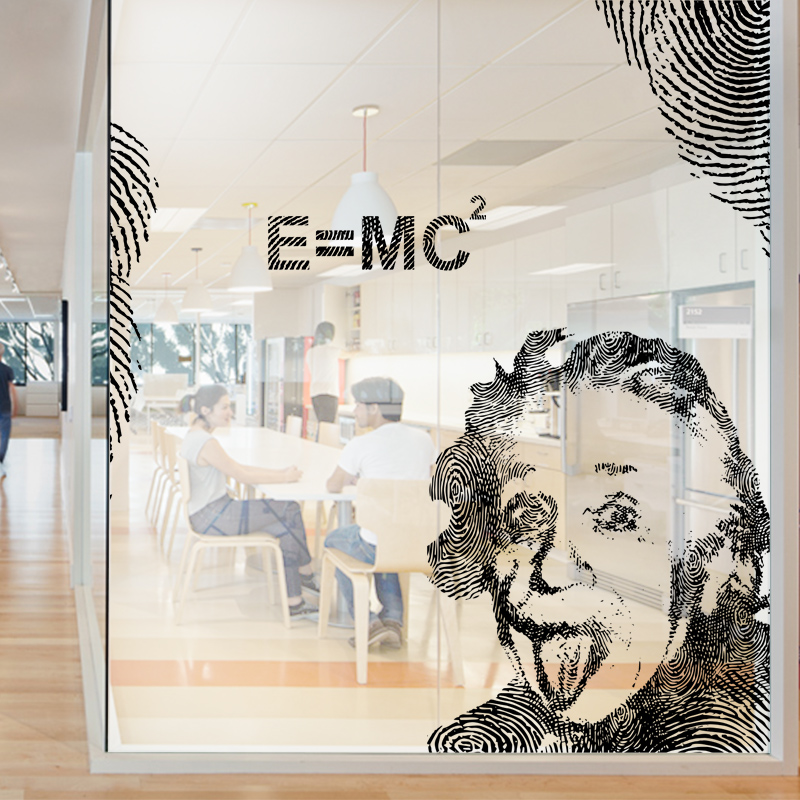 定制爱因斯坦人物贴画办公室隔断装饰静电磨砂膜励志玻璃贴门贴纸图片