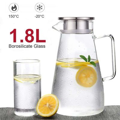 1.8L Transparent Glass Water Jug Pot Cha Lemonade Pitcher He