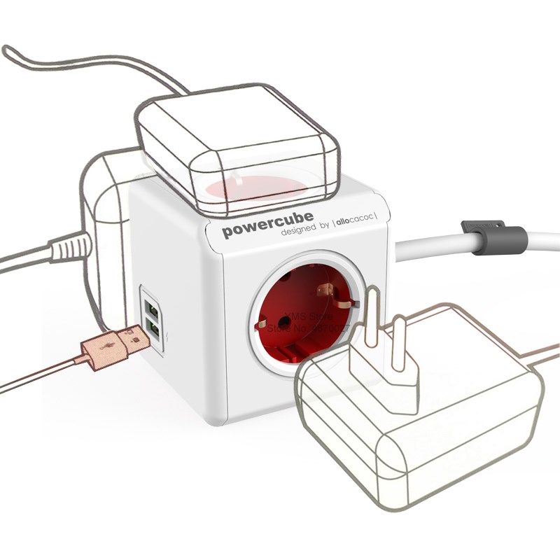 极速Allocacoc Powercube EU Plug Outlets Power Strip 2 USB 1.-封面