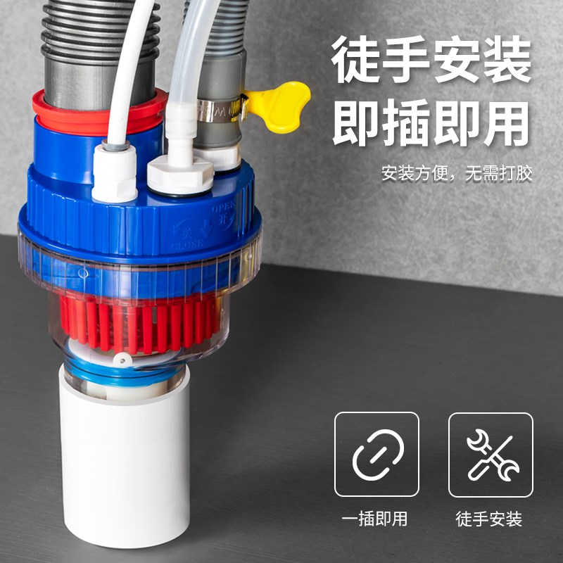 新品厨房下水三通分流器净水器过滤器洗菜盆下水防臭防溢水50/75