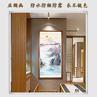 客厅风竖新中式 靠山 现代山rJO8qX0H水玄卷轴挂画关壁画办公室景版