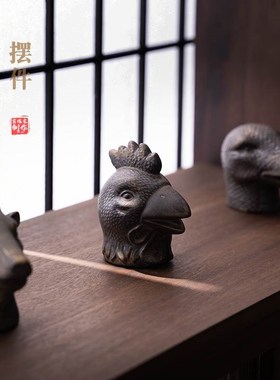 手工陶瓷十二生肖兽首摆件精品茶宠可养茶道玄关博古架长辈送礼
