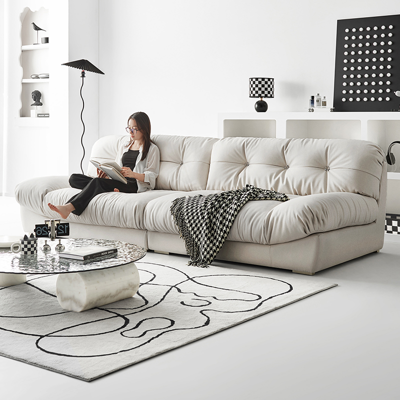 云朵沙发客厅磨砂布简约现代小户型网红直排奶油风baxter布艺沙发