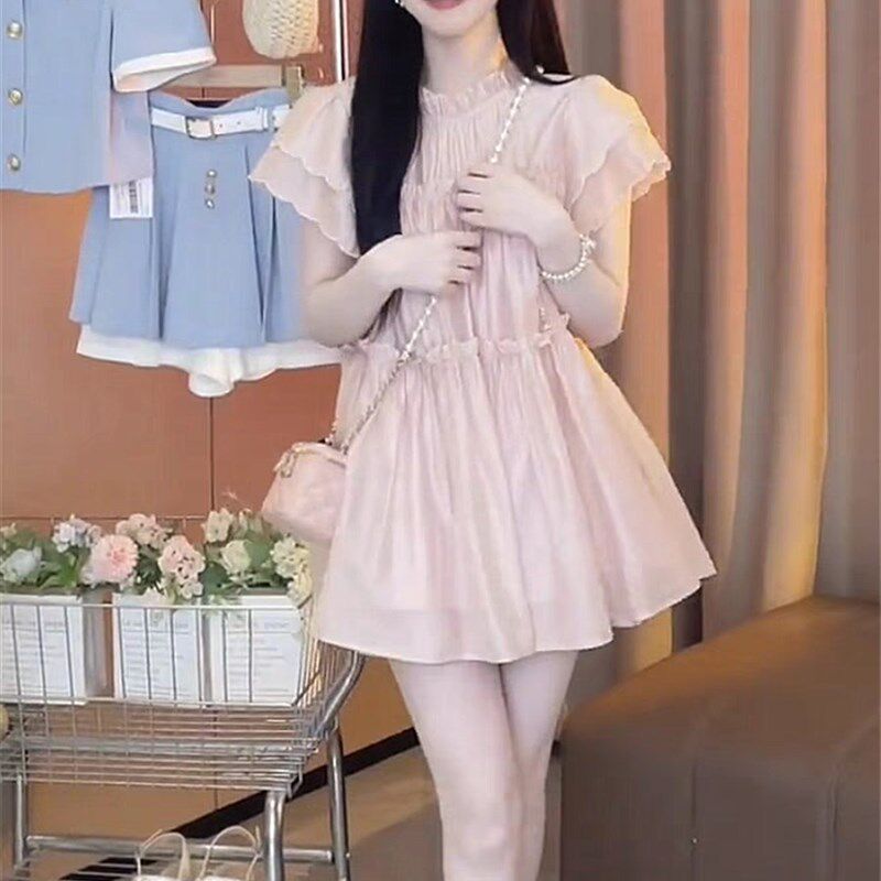 哺乳连衣裙短款夏季短裤两件套装喂奶短裙AO字裙小个子外出辣妈款
