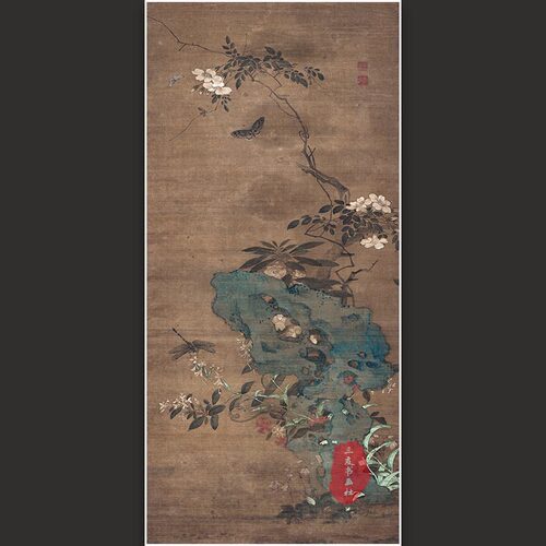 汪中没骨花卉条幅清代仿古花鸟景物真迹微喷复制画心古画装饰临摹