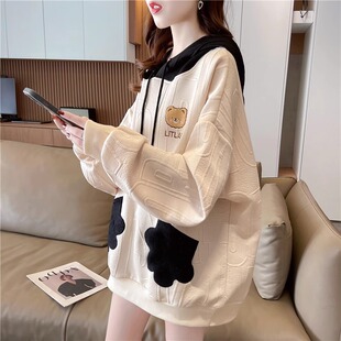 卫衣女春秋2023新款洋派减龄宽松慵懒显瘦中长版连帽套头休闲上衣