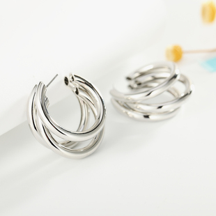 耳环2021年新款潮三个圈圈大夸张圆F圈金属气质网红金色耳圈女耳
