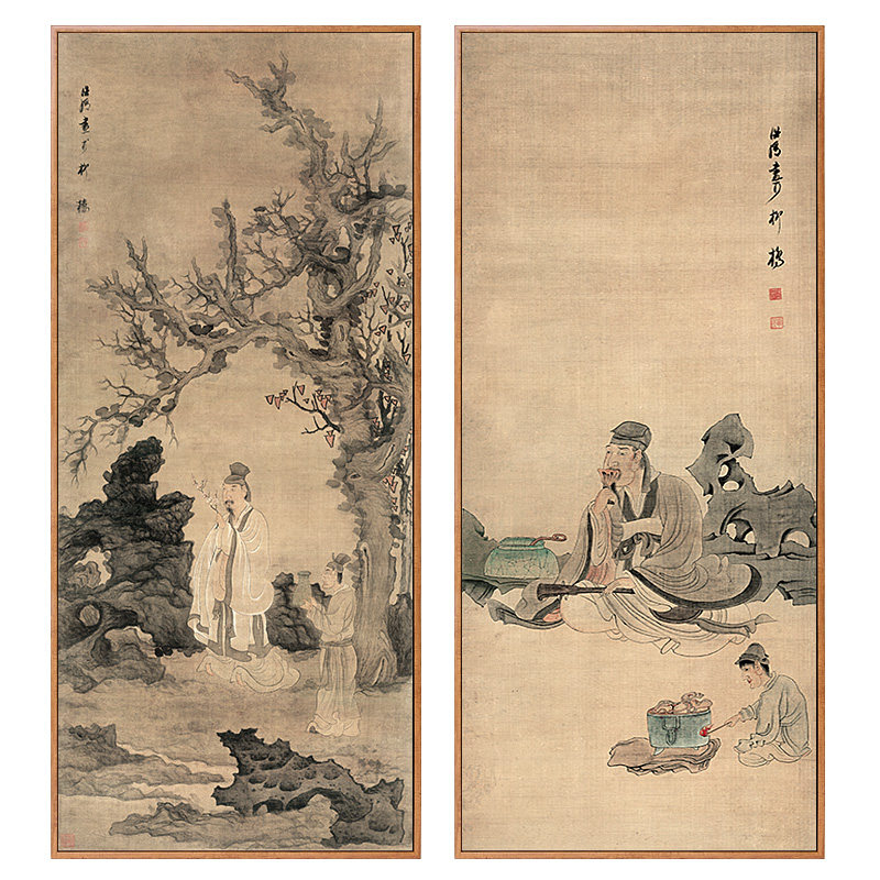 摘梅高士图陈洪绶古代人物画新中式装饰画走廊过道竖版挂画中国风