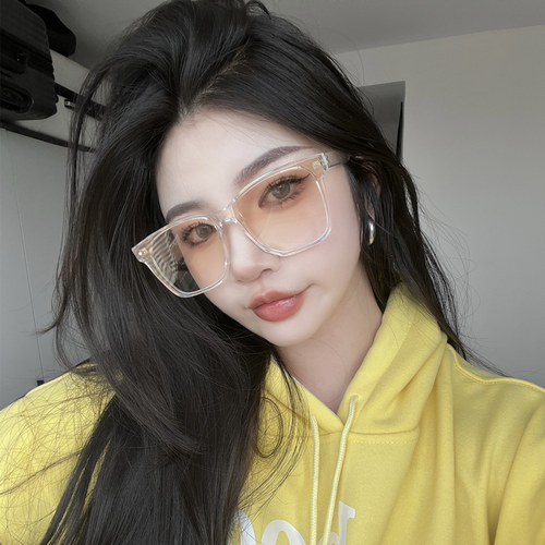 复古超轻透明框渐变茶大圆脸方形显瘦2023新款网红墨镜太阳眼镜女