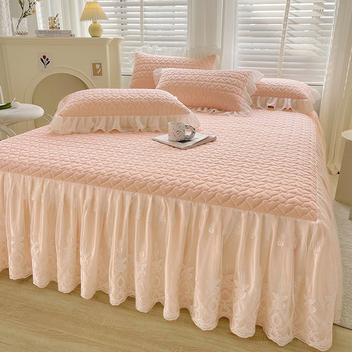 公主风乳胶凉席牀裙款三件套夏季可水洗1.8m冰丝牀垫席空调软蓆子