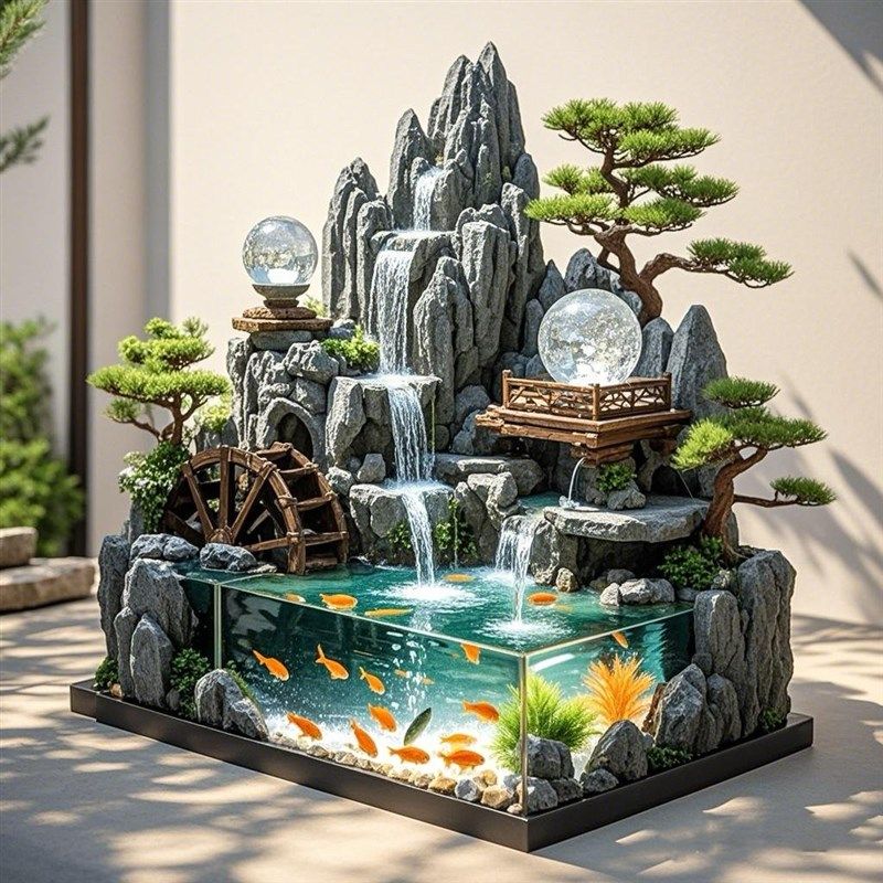 假山喷泉鱼池水景瀑布别墅办公室装饰大型水幕墙招财流水景观摆件,家居饰品,流水摆件,淘宝优惠券,粉丝福利购,淘宝优惠卷