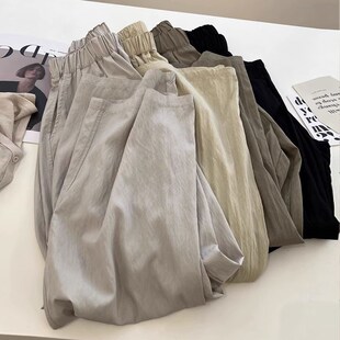 休闲直筒凉凉裤 宽松显高145xs码 女夏季 150小矮个子皱褶山本阔腿裤