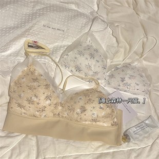 法式 大胸显小背心一体美背吊带收副乳文胸1 三角杯内衣女夏季 薄款