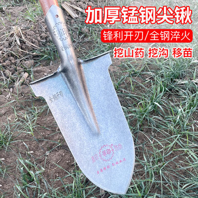 厂家园艺尖铲子锰钢加厚铁锹户外挖沟挖土工具家用翻地种花种菜小