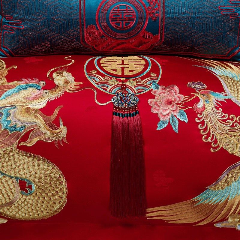 新款大红婚庆四件套全棉结婚刺绣床上用品婚床喜被套龙凤,床上用品,婚庆床品套件,淘宝优惠券,粉丝福利购,淘宝优惠卷