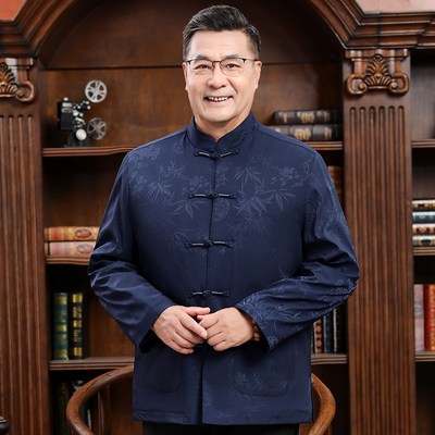 冬季棉袄加绒加厚婚宴礼服唐装男中老年父母装爸爸妈妈情侣装外套