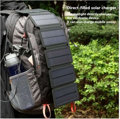 nPower folding 10Wq Solar Cella hCsrger 5V 2.1A USB Outp