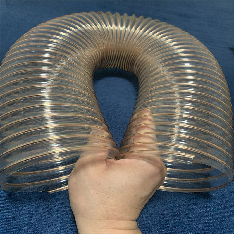 pu聚氨酯伸缩波纹管tpu通风除尘透明耐磨耐高温软管镀铜钢丝风管