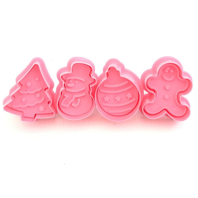 4Pcs/Set Christmas Cookie Stamp Biscuit Cutters Mold 3D Cook