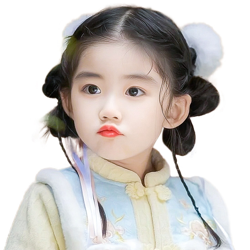 汉服假发包女儿童古装发型女童中国风蝴蝶结发包头v饰盘发假发辫