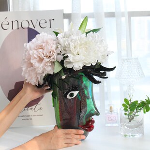 意器 琉璃花瓶意大利穆拉诺人脸家居装饰艺术摆件样板间软装H90