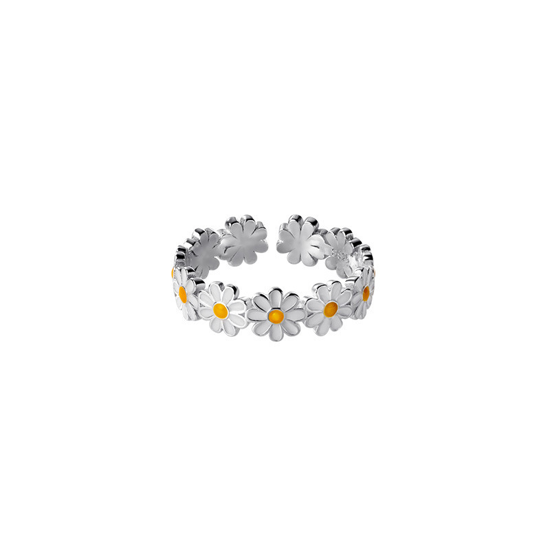 推荐Korean Fashion White Daisy Flowers Rings Girls Open Adju