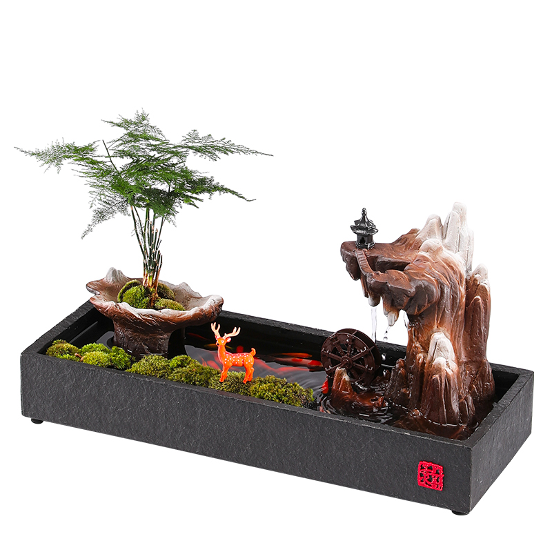 新中式招财流水摆件创意陶瓷鱼缸假山瀑布景观家居客厅桌面装饰品