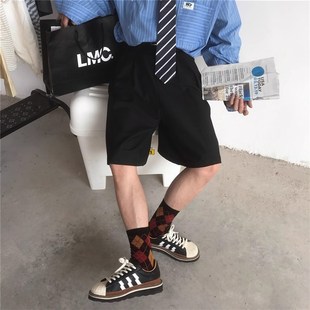 复古宽松阔腿港风休闲西裤 男女宽松高腰百搭短裤 五分裤 夏纯色西装