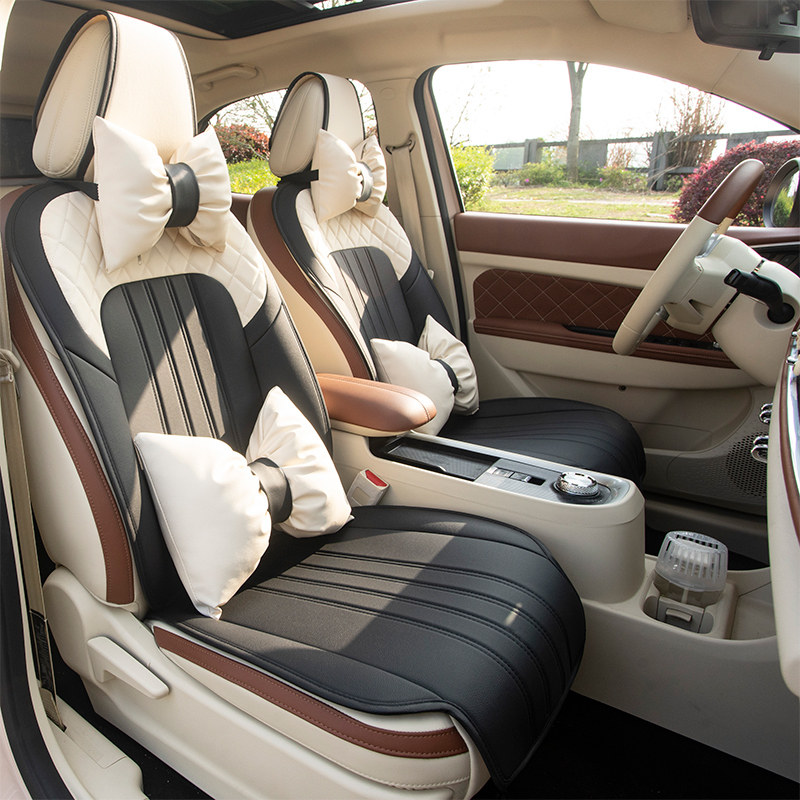 简约拼色汽车坐i垫四季通用单片皮革夏季天透气女士座椅三件套座