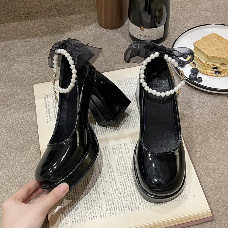 法式珍珠仙女风高跟鞋女百搭温柔玛丽珍女鞋小个Q子婚鞋白色jk单