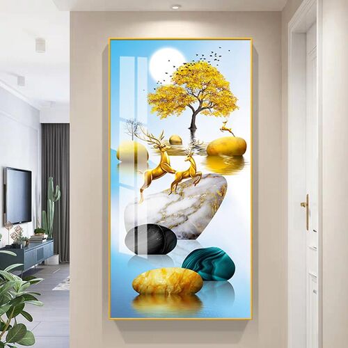 时来运转入户玄关装饰画现代简约客厅走廊过道壁画竖版正对门挂画