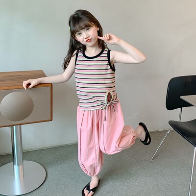 高货现货速发女童套装夏款2024新款洋气儿童夏装背心休闲衣服小女