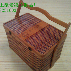腌腊熟食竹编礼盒包装 年货节日包装方竹篮子 精制美观高档礼品篮