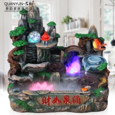 加湿饰品水景假山流水q喷泉摆件水池招财造雾缸盆软装饰送礼办公