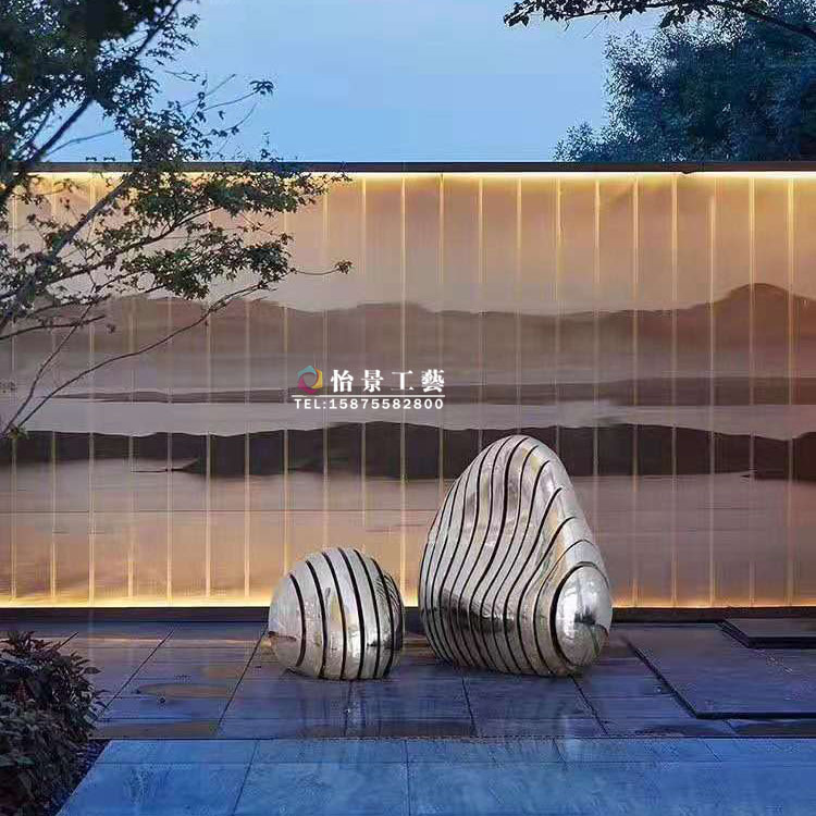 房地产售楼部不锈钢石头摆件创意水滴造型不锈钢鹅卵石景观摆件