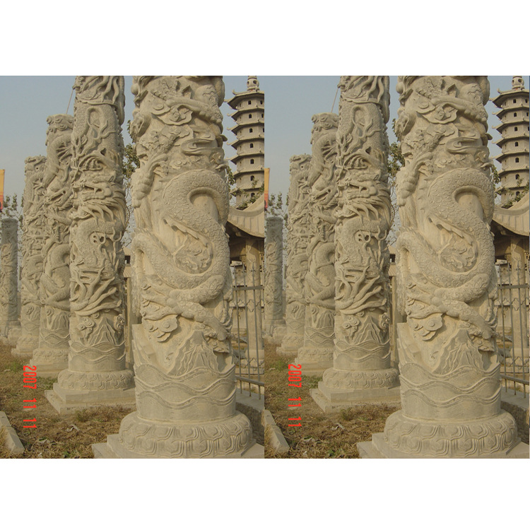 曲阳石雕钱景区汉白玉华表哪里卖刻龙石柱子图片