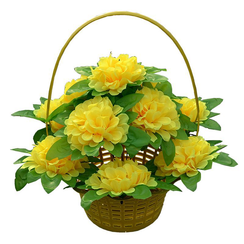 新款直销成都一手货源仿真绢花花篮套装11朵清明祭祀绢花供佛圆菊