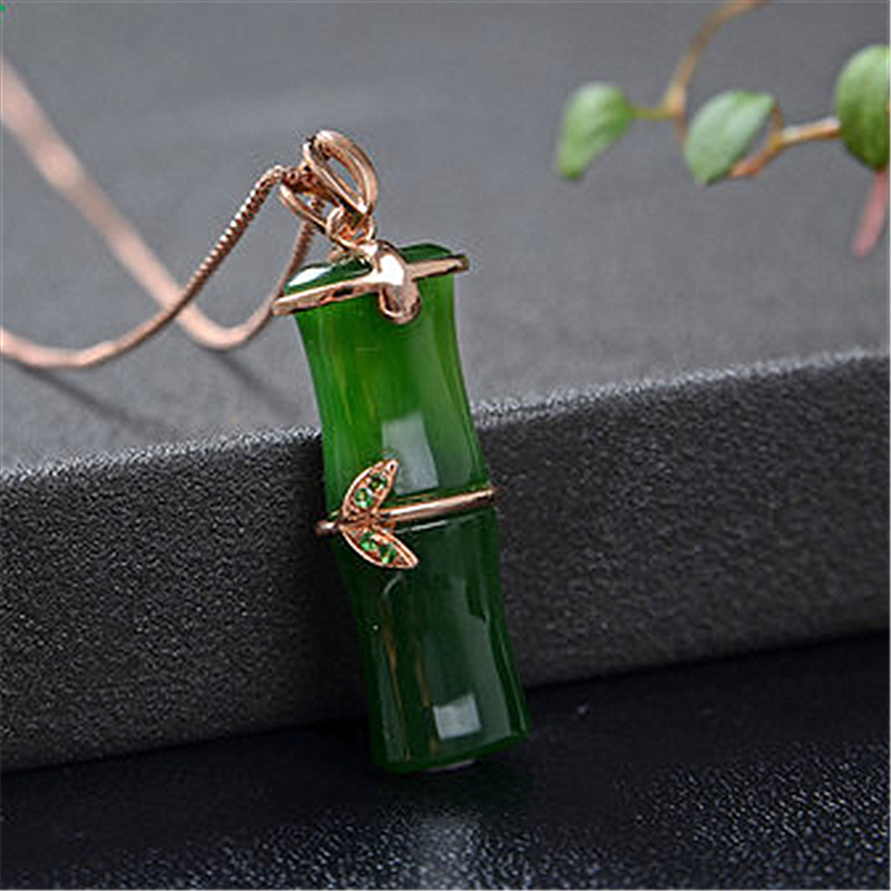 镀玫瑰金古法镶钻竹节吊坠项链简约时尚自然寓意步步高升竹节吊坠