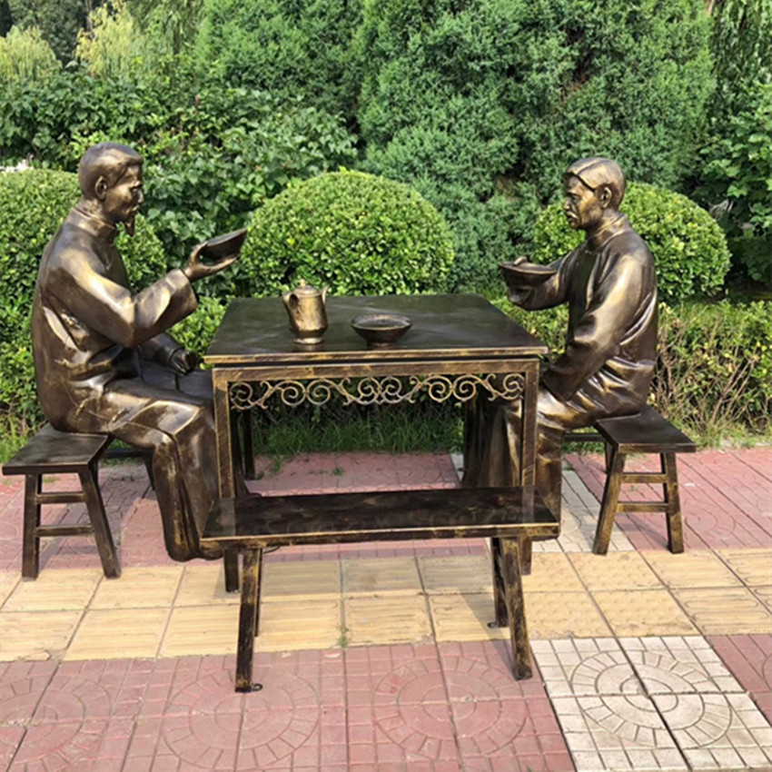 玻璃钢喝茶人物雕塑古代民俗景观小品摆件饭店茶楼门口装饰摆件