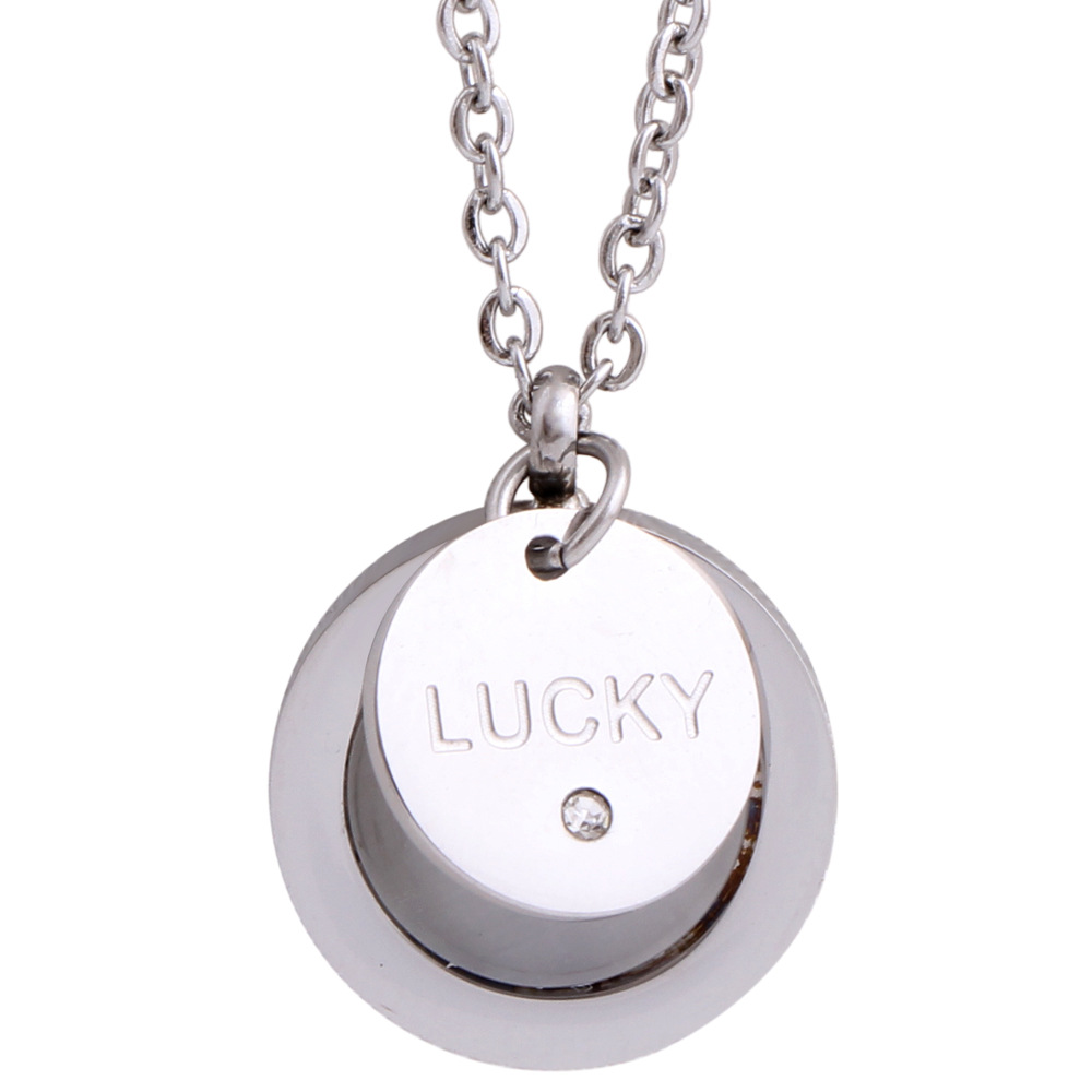 日韩ins新款 双色双层可重合简约镶钻刻字个性钛钢lucky项链项饰