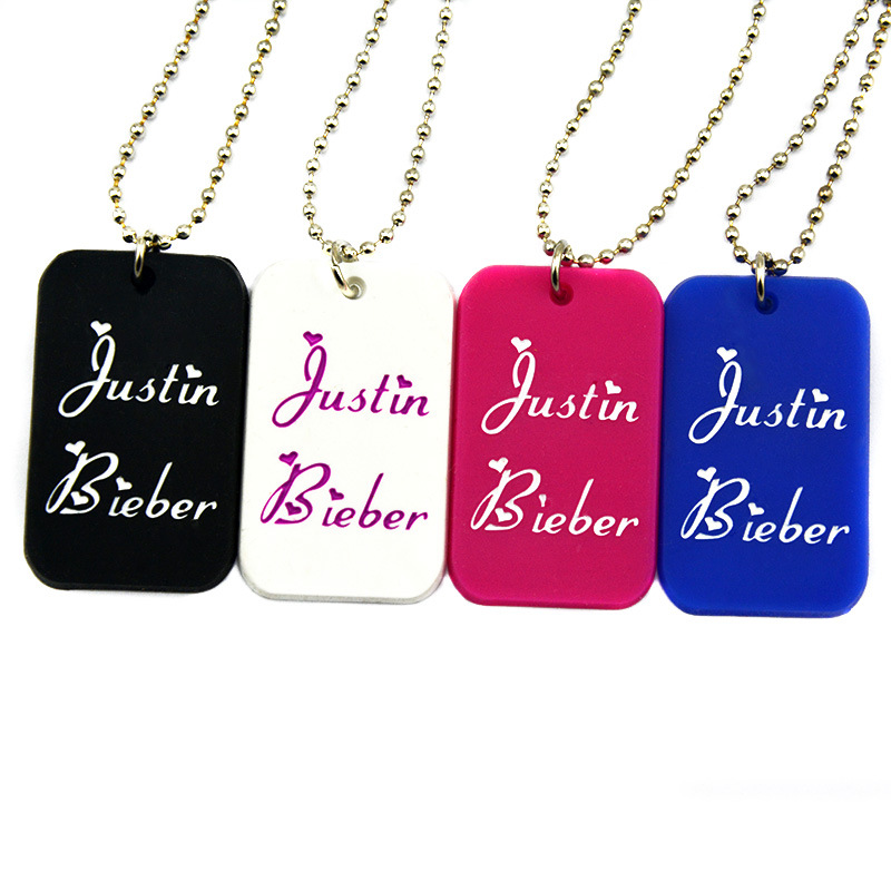 justin bieber贾斯汀·比伯吊坠项链硅胶狗牌长珠链时尚配饰礼物