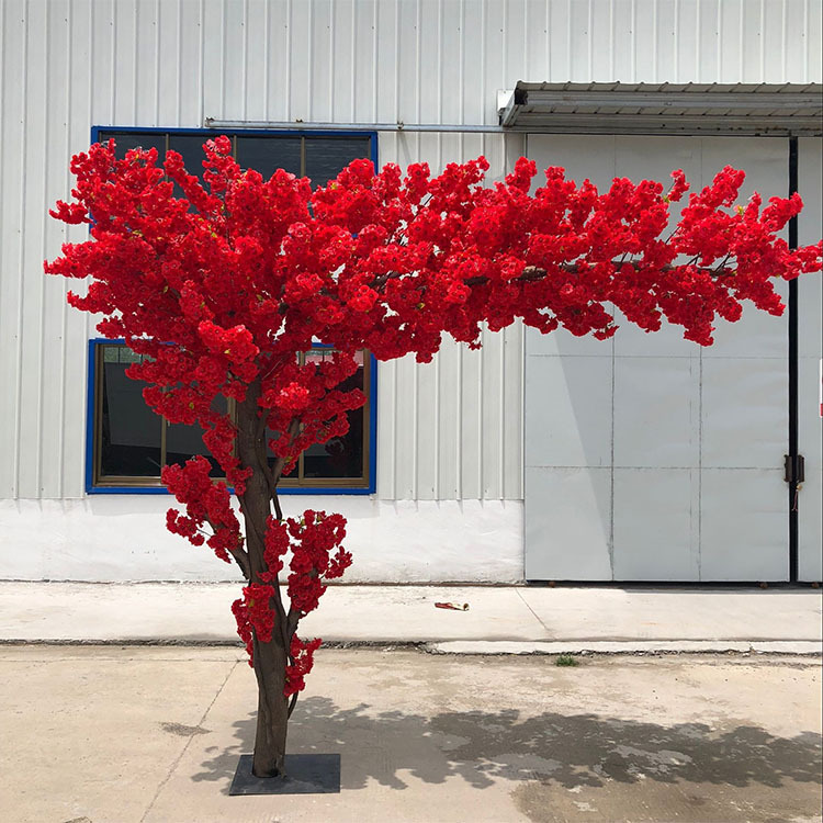 仿真红色樱花树园林公园造景美陈楼盘开业装饰绢花延伸型塑料花树