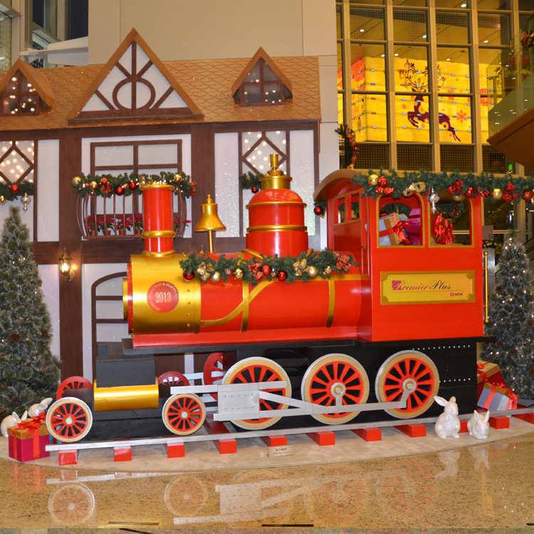 定做玻璃钢火车头模型商场游乐场火车头摆件火车头造型雕塑