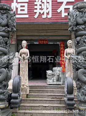 寺院青石盘龙柱雕刻祠堂石雕龙柱摆放传统石柱安装