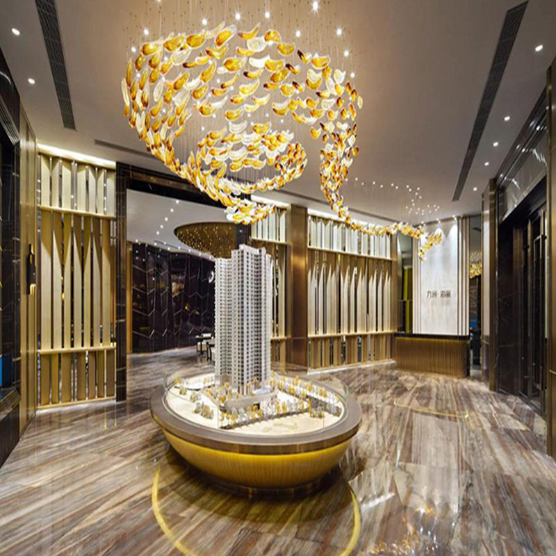 酒店大堂灯具售楼部工艺玻璃水晶大型吊灯会所创意水滴工程灯