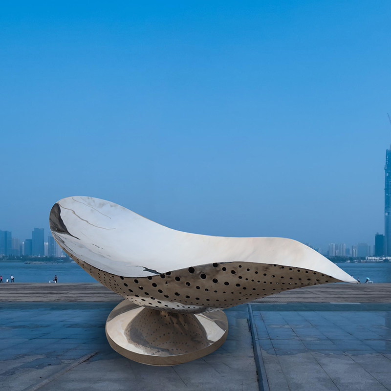 大型不锈钢流水船雕塑定制户外营销中心仿真镜面诗人金属小船景观
