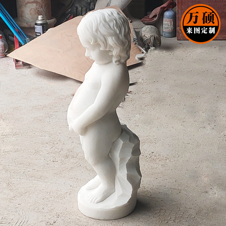 石雕欧式小孩喷泉西方人物雕塑尿童撒尿汉白玉小天使水池流水摆件