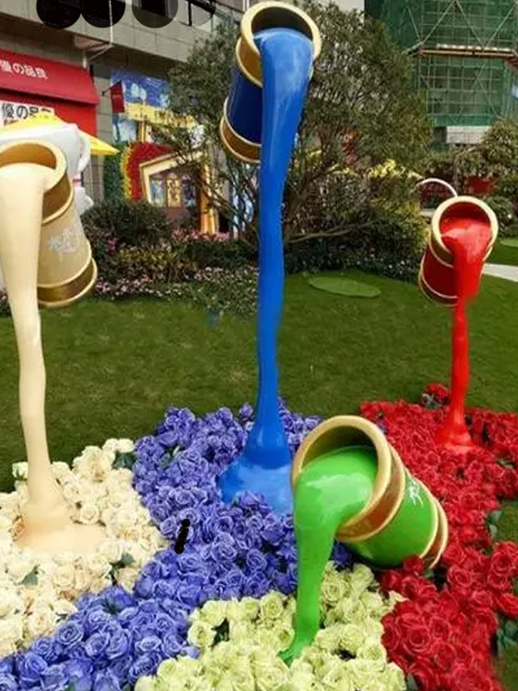 玻璃钢油漆桶美陈雕塑户外公园小区庭院花园景区草坪装饰摆件造景
