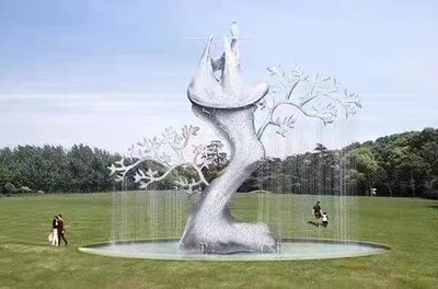 大型不锈钢雕塑定制月亮浪花校园镂空球鹿水景园林景观雕塑摆件