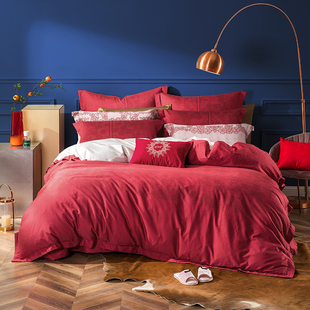 罗莱家纺床上用品婚庆4件套结婚床单被套大红色双人床1.8米四件套
